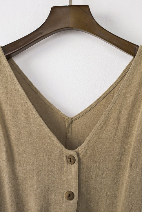 Button V Neck Romper With Belt
